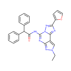 CCn1cc2c(nc(NC(=O)C(c3ccccc3)c3ccccc3)n3nc(-c4ccco4)nc23)n1 ZINC000045283825