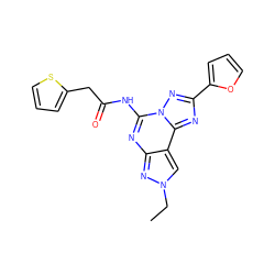 CCn1cc2c(nc(NC(=O)Cc3cccs3)n3nc(-c4ccco4)nc23)n1 ZINC000045261899