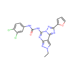 CCn1cc2c(nc(NC(=O)Nc3ccc(Cl)c(Cl)c3)n3nc(-c4ccco4)nc23)n1 ZINC000013472335