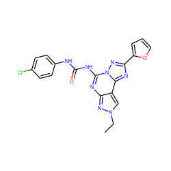 CCn1cc2c(nc(NC(=O)Nc3ccc(Cl)cc3)n3nc(-c4ccco4)nc23)n1 ZINC000013472345