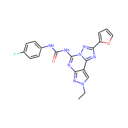 CCn1cc2c(nc(NC(=O)Nc3ccc(F)cc3)n3nc(-c4ccco4)nc23)n1 ZINC000013472340