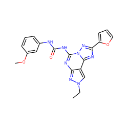 CCn1cc2c(nc(NC(=O)Nc3cccc(OC)c3)n3nc(-c4ccco4)nc23)n1 ZINC000013472343