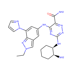 CCn1cc2cc(Nc3nc(N[C@@H]4CCCC[C@@H]4N)nnc3C(N)=O)cc(-n3cccn3)c2n1 ZINC000224407928