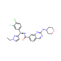 CCn1ccc([C@H](NC(=O)c2ccc3cnc(NC4CCOCC4)nc3c2)c2ccc(Cl)c(F)c2)n1 ZINC001772630364