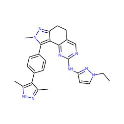 CCn1ccc(Nc2ncc3c(n2)-c2c(nn(C)c2-c2ccc(-c4c(C)n[nH]c4C)cc2)CC3)n1 ZINC000224947092