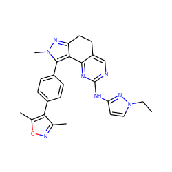 CCn1ccc(Nc2ncc3c(n2)-c2c(nn(C)c2-c2ccc(-c4c(C)noc4C)cc2)CC3)n1 ZINC000224951620