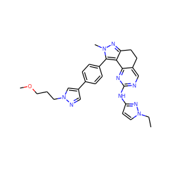 CCn1ccc(Nc2ncc3c(n2)-c2c(nn(C)c2-c2ccc(-c4cnn(CCCOC)c4)cc2)CC3)n1 ZINC000224945487