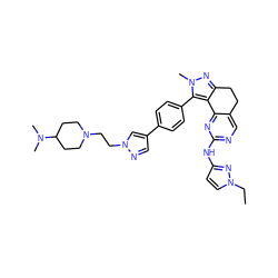 CCn1ccc(Nc2ncc3c(n2)-c2c(nn(C)c2-c2ccc(-c4cnn(CCN5CCC(N(C)C)CC5)c4)cc2)CC3)n1 ZINC000224946389