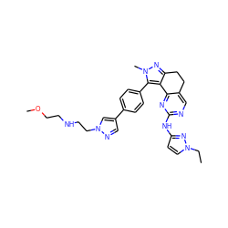 CCn1ccc(Nc2ncc3c(n2)-c2c(nn(C)c2-c2ccc(-c4cnn(CCNCCOC)c4)cc2)CC3)n1 ZINC000224958620