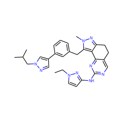 CCn1ccc(Nc2ncc3c(n2)-c2c(nn(C)c2Cc2cccc(-c4cnn(CC(C)C)c4)c2)CC3)n1 ZINC000224942093