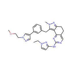 CCn1ccc(Nc2ncc3c(n2)-c2c(nn(C)c2Cc2cccc(-c4cnn(CCOC)c4)c2)CC3)n1 ZINC000205270379