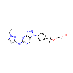 CCn1ccc(Nc2ncc3c(nnn3-c3ccc(C(C)(C)OCCO)cc3)n2)n1 ZINC000169341696