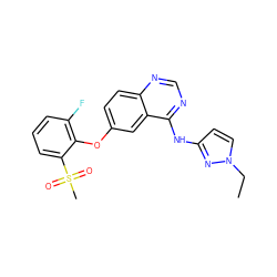 CCn1ccc(Nc2ncnc3ccc(Oc4c(F)cccc4S(C)(=O)=O)cc23)n1 ZINC000038253868