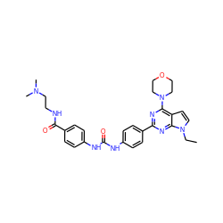 CCn1ccc2c(N3CCOCC3)nc(-c3ccc(NC(=O)Nc4ccc(C(=O)NCCN(C)C)cc4)cc3)nc21 ZINC000049781377