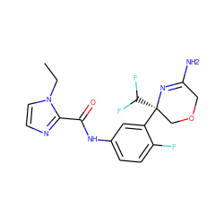 CCn1ccnc1C(=O)Nc1ccc(F)c([C@]2(C(F)F)COCC(N)=N2)c1 ZINC000113678115