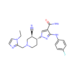 CCn1ccnc1CN1CC[C@@H](n2cc(C(N)=O)c(Nc3ccc(F)cc3)n2)[C@H](C#N)C1 ZINC000204993761