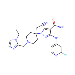 CCn1ccnc1CN1CCC(CC#N)(n2cc(C(N)=O)c(Nc3ccnc(F)c3)n2)CC1 ZINC000218408326