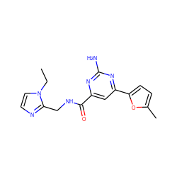 CCn1ccnc1CNC(=O)c1cc(-c2ccc(C)o2)nc(N)n1 ZINC000045389757