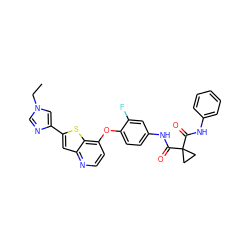 CCn1cnc(-c2cc3nccc(Oc4ccc(NC(=O)C5(C(=O)Nc6ccccc6)CC5)cc4F)c3s2)c1 ZINC000049670179