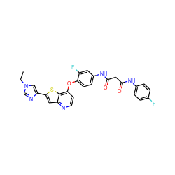 CCn1cnc(-c2cc3nccc(Oc4ccc(NC(=O)CC(=O)Nc5ccc(F)cc5)cc4F)c3s2)c1 ZINC000049680101