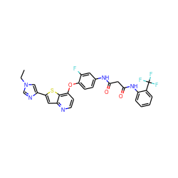 CCn1cnc(-c2cc3nccc(Oc4ccc(NC(=O)CC(=O)Nc5ccccc5C(F)(F)F)cc4F)c3s2)c1 ZINC000049722605