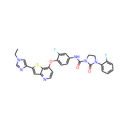 CCn1cnc(-c2cc3nccc(Oc4ccc(NC(=O)N5CCN(c6ccccc6F)C5=O)cc4F)c3s2)c1 ZINC000042877792