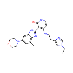 CCn1cnc(CCNc2cc[nH]c(=O)c2-c2nc3c(C)cc(N4CCOCC4)cc3[nH]2)c1 ZINC000029040915