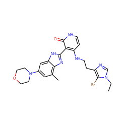 CCn1cnc(CCNc2cc[nH]c(=O)c2-c2nc3c(C)cc(N4CCOCC4)cc3[nH]2)c1Br ZINC000029040911