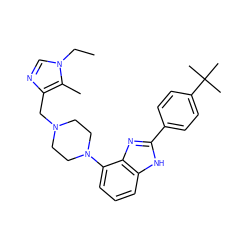 CCn1cnc(CN2CCN(c3cccc4[nH]c(-c5ccc(C(C)(C)C)cc5)nc34)CC2)c1C ZINC000040955150