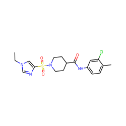 CCn1cnc(S(=O)(=O)N2CCC(C(=O)Nc3ccc(C)c(Cl)c3)CC2)c1 ZINC000064957466