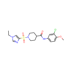 CCn1cnc(S(=O)(=O)N2CCC(C(=O)Nc3ccc(OC)c(Cl)c3)CC2)c1 ZINC000064957510