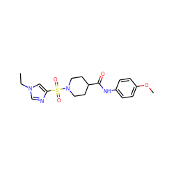 CCn1cnc(S(=O)(=O)N2CCC(C(=O)Nc3ccc(OC)cc3)CC2)c1 ZINC000064957418