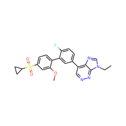 CCn1cnc2c(-c3ccc(F)c(-c4ccc(S(=O)(=O)C5CC5)cc4OC)c3)cnnc21 ZINC000150216396