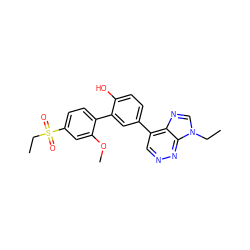 CCn1cnc2c(-c3ccc(O)c(-c4ccc(S(=O)(=O)CC)cc4OC)c3)cnnc21 ZINC000150098083