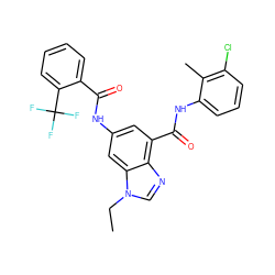 CCn1cnc2c(C(=O)Nc3cccc(Cl)c3C)cc(NC(=O)c3ccccc3C(F)(F)F)cc21 ZINC000207739795