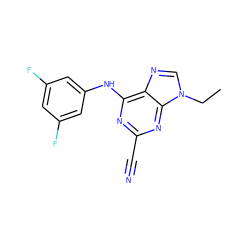 CCn1cnc2c(Nc3cc(F)cc(F)c3)nc(C#N)nc21 ZINC000036379291