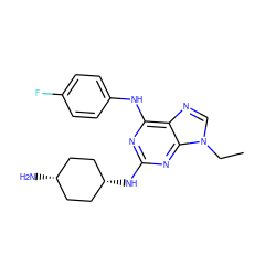 CCn1cnc2c(Nc3ccc(F)cc3)nc(N[C@H]3CC[C@@H](N)CC3)nc21 ZINC000100821236