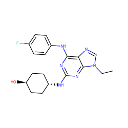 CCn1cnc2c(Nc3ccc(F)cc3)nc(N[C@H]3CC[C@H](O)CC3)nc21 ZINC000253639057