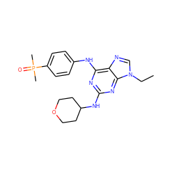 CCn1cnc2c(Nc3ccc(P(C)(C)=O)cc3)nc(NC3CCOCC3)nc21 ZINC000084729463