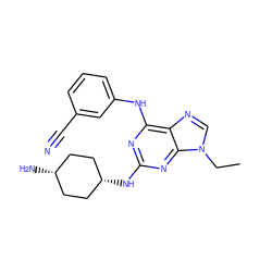 CCn1cnc2c(Nc3cccc(C#N)c3)nc(N[C@H]3CC[C@@H](N)CC3)nc21 ZINC000100821275