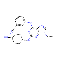 CCn1cnc2c(Nc3cccc(C#N)c3)nc(N[C@H]3CC[C@H](N)CC3)nc21 ZINC000100821279