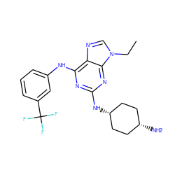 CCn1cnc2c(Nc3cccc(C(F)(F)F)c3)nc(N[C@H]3CC[C@@H](N)CC3)nc21 ZINC000100821316