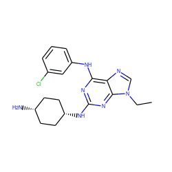 CCn1cnc2c(Nc3cccc(Cl)c3)nc(N[C@H]3CC[C@@H](N)CC3)nc21 ZINC000100821244