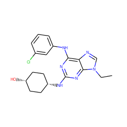 CCn1cnc2c(Nc3cccc(Cl)c3)nc(N[C@H]3CC[C@@H](O)CC3)nc21 ZINC000100821232