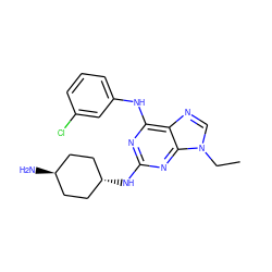 CCn1cnc2c(Nc3cccc(Cl)c3)nc(N[C@H]3CC[C@H](N)CC3)nc21 ZINC000100821333