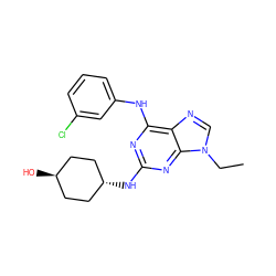 CCn1cnc2c(Nc3cccc(Cl)c3)nc(N[C@H]3CC[C@H](O)CC3)nc21 ZINC000100821340