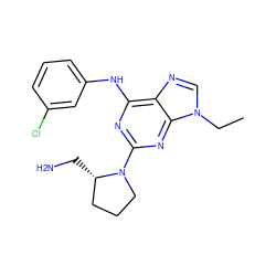 CCn1cnc2c(Nc3cccc(Cl)c3)nc(N3CCC[C@@H]3CN)nc21 ZINC000028086250