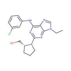 CCn1cnc2c(Nc3cccc(Cl)c3)nc(N3CCC[C@@H]3CO)nc21 ZINC000028086466