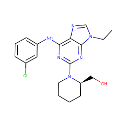 CCn1cnc2c(Nc3cccc(Cl)c3)nc(N3CCCC[C@@H]3CO)nc21 ZINC000028086919