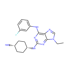 CCn1cnc2c(Nc3cccc(F)c3)nc(N[C@H]3CC[C@@H](N)CC3)nc21 ZINC000100821326